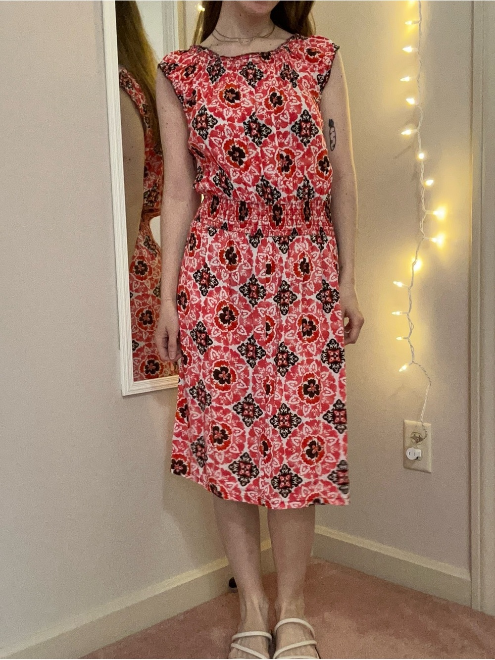 Red and White Floral Midi Dress